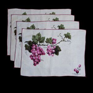 Set of 4 Vtg Luther Travis Linen Fabric Placemats Grape Clusters 16" x 12"